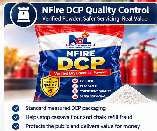 NFire DCP standardized sachet and fire extinguishers